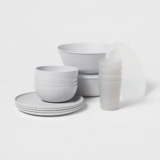 16pc Plastic Dishware Set Gray - Room Essentials&trade;: Dinnerware, Microwave & Dishwasher Safe, Service for 4 image {6}