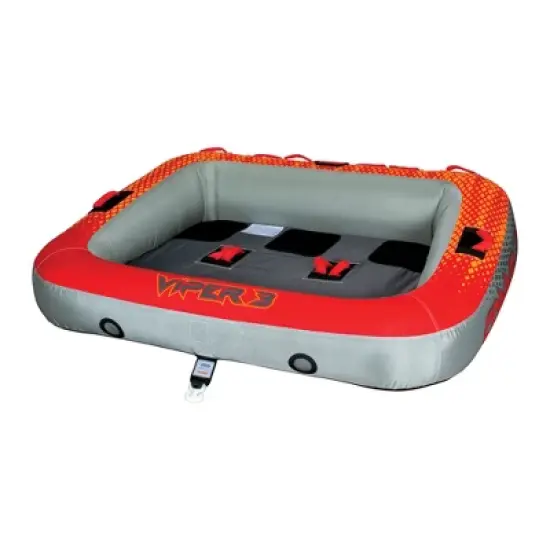 Connelly 67220010 Viper 3 Person Inflatable Ride On Water Inner Tube with 2-Way Towing Technology, Safety Straps, and Mesh Bottom, Red image {1}