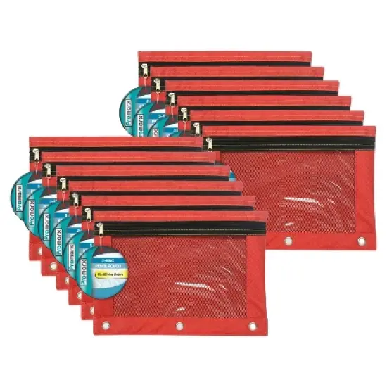 Promarx&reg; 3 Ring Pencil Pouch With Mesh Window, 10" x 7.5", Assorted Colors, Pack of 12 image {5}