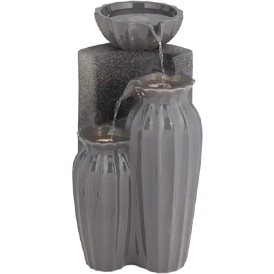 Three Bowls 26 1/2" High Large Modern Outdoor Decor Dark Gray Ceramic Floor Fountain with Light LED 3-Tier Outside Garden Patio Yard image {9}