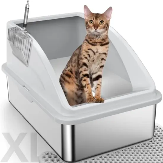JOEJOY Metal Cat Litter Box,Large Stainless Steel Cat Litter Box,High Side,Anti-Leakage,Non-Sticky, Easy Clean,Odorless image {10}