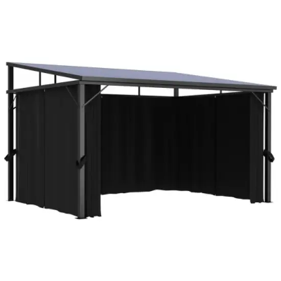 vidaXL Gazebo with Curtains - UV-Resistant PVC Roof - Aluminum and Steel Construction - Anthracite - 13.3'x9.6'x8' - Outdoor Event Shelter image {5}