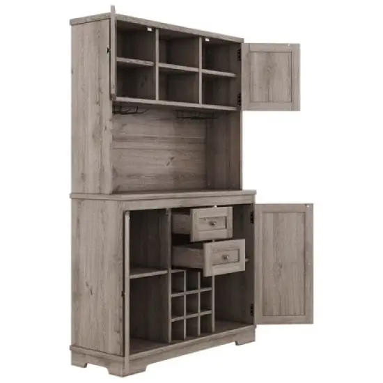 73.8" Tall Kitchen Pantry Storage Cabinet, Coffee Bar Wine Cabinet with Wine Glass Rack, Freestanding Kitchen Hutch Cabinet for Dining Room image {3}