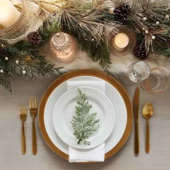 11" Porcelain Beaded Rim Dinner Plate White - Threshold&trade;: Solid Textured Round Microwave & Dishwasher-Safe image {2}