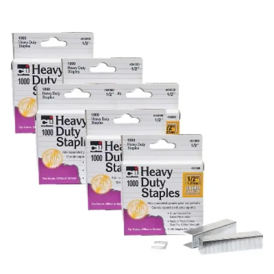 Charles Leonard Heavy Duty Staples, 1/2 Inch Leg Length, Carbon Steel, Silver, 1000 Per Pack, 6 Packs image {2}