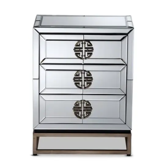 Laken 3 Drawers Mirrored Nightstand - Baxton Studio image {2}