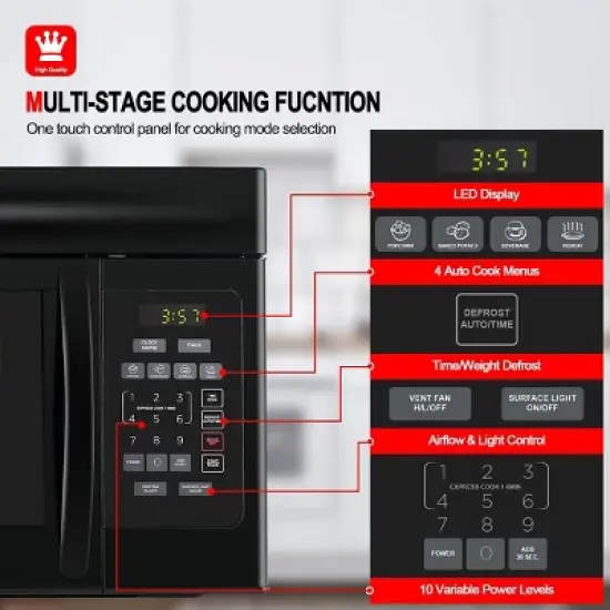GASLAND 30" Over-The-Range Microwave Oven 1.6 cu.ft., 300 CFM, Black, OTR1603B image {2}