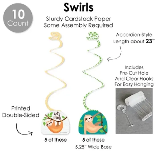 Big Dot of Happiness Let&rsquo;s Hang - Sloth - Baby Shower or Birthday Party Supplies Decoration Kit - Decor Galore Party Pack - 51 Pieces image {3}