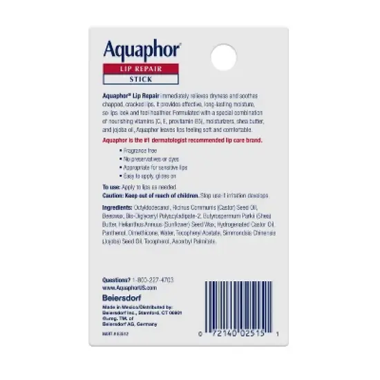 Aquaphor Lip Repair Stick for Dry Chapped Lips - 0.17oz image {1}