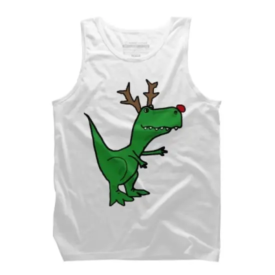 Men's Design By Humans Cool Funny Christmas T-Rex Dinosaur with Antlers By SmileToday Tank Top image {6}