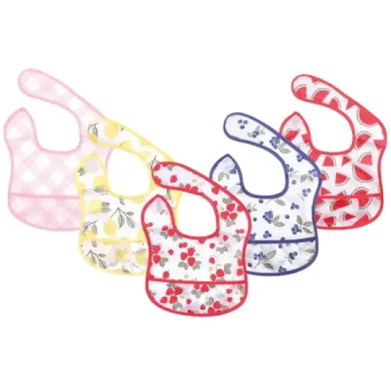 Hudson Baby Infant Girl Waterproof Polyester Bibs 5pk, Strawberries image {1}