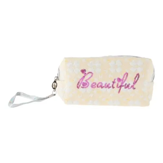Unique Bargains Women Sequin Beautiful Makeup Bag Yellow White 1 Pc image {3}