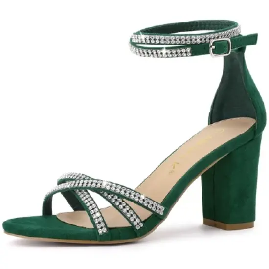 Allegra K Women's Rhinestones Strappy Chunky Heel image {7}