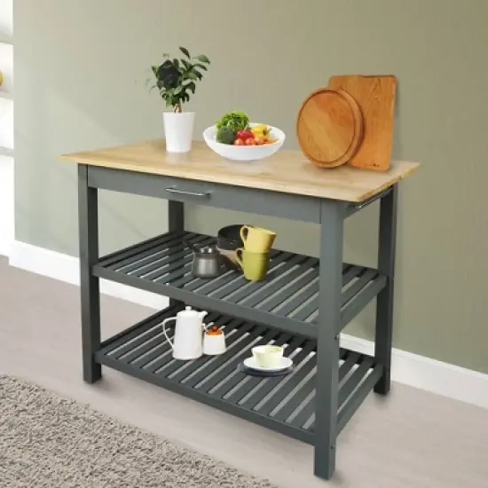 Kitchen Island with Two Shelves Natural/Gray - Flora Home image {6}