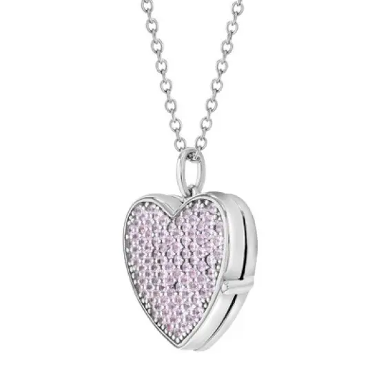 Girls' Pave Heart CZ Sterling Silver Locket Necklace - In Season Jewelry image {1}