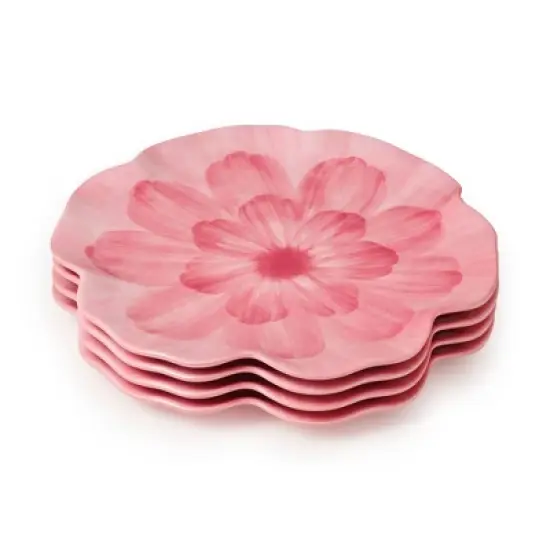 Certified International (Set of 4) 11" Wildflower 3D Floral Melamine Dinner Plates Pink image {4}