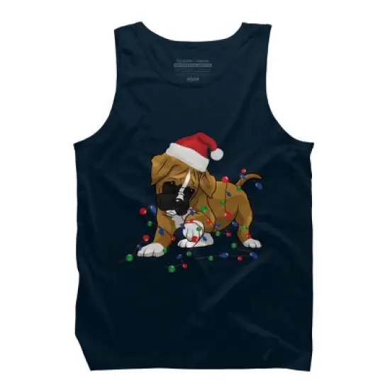 Men's Design By Humans Saint Bernard dog christmas light costume hat santa Fairy lights By Rondes Tank Top image {5}