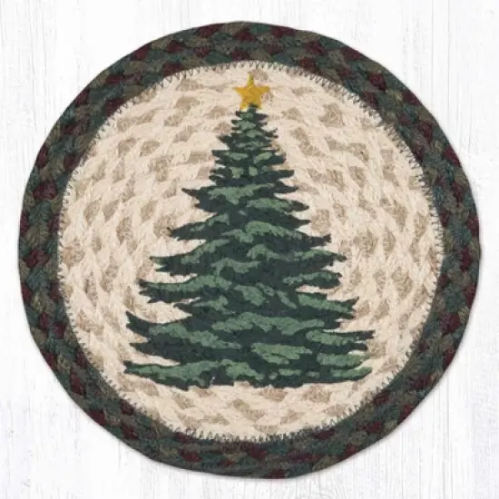 Earth Rugs Festive Holiday Tree Jute Trivet 10"x10" Hand Stenciled image {3}