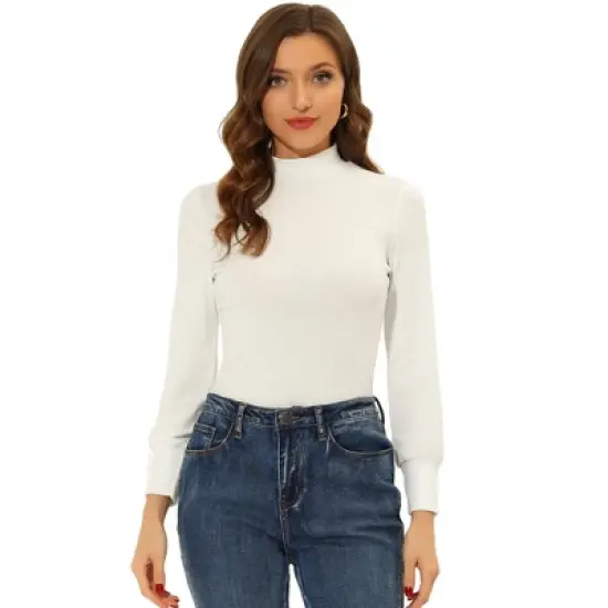 Allegra K Women's Mock Neck Puff Long Sleeve Slim Fit Knit Blouse image {6}