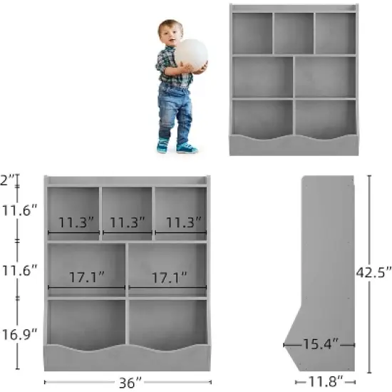 Acekool 3-Tier Kids Bookshelf & Toy Storage Cabinet, Multi-Cubby Organizer for Bedroom, Playroom, Classrooms, 2-Pack image {1}