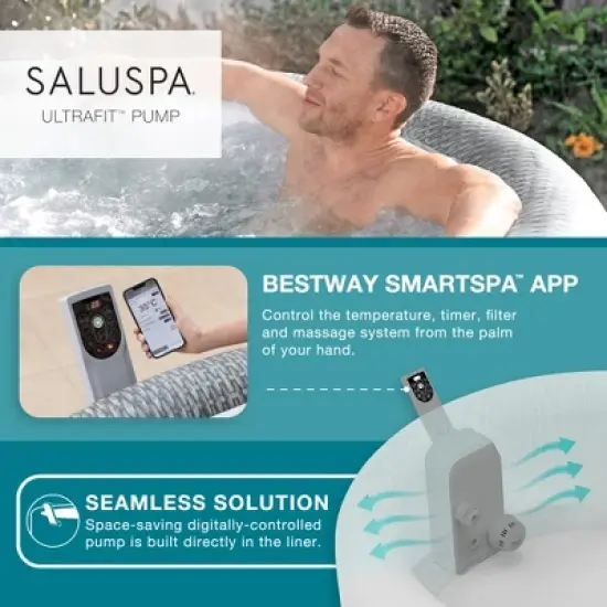 Bestway SaluSpa Bali Smart AirJet Inflatable Hot Tub Round Portable 4 to 6 Person Spa with 140 AirJets, App Control and EnergySense Cover, Grey Rattan image {5}