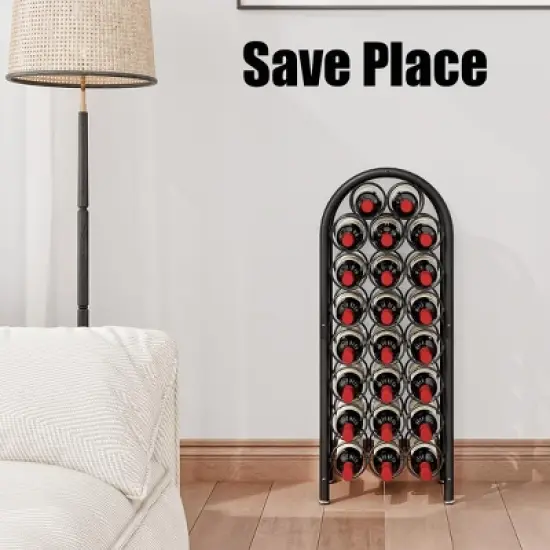 Itopfox Freestanding Floor Wine Rack - Metal Holder Stand Organizer for 23 Bottles, Black, Space-saving Design image {5}