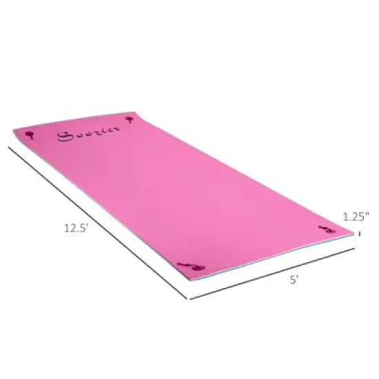DSVIMOY 12'*5' Floating Mat, 3-Layer Swimming Pool Floating Water Mat, Thick Water Activities Mat for Lake, Oceans, Pink&Green, 149.5"*59"*1.3" image {2}