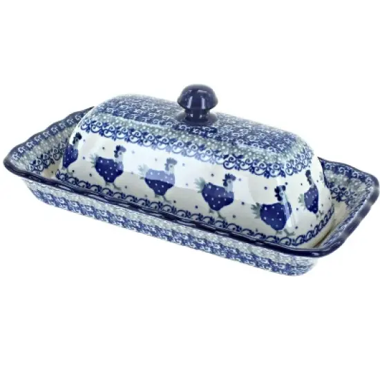 Blue Rose Polish Pottery A65 Ceramika Artystyczna Butter Dish image {4}