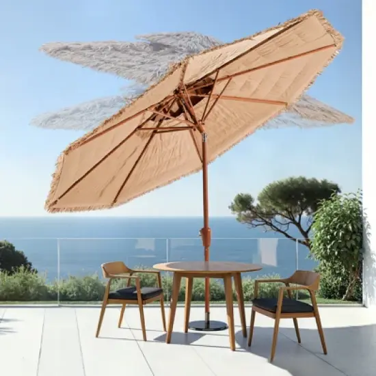 VEVOR Tiki Umbrella, 9 ft Thatched Patio Umbrella with Tilt, 2-Tier Hawaiian Style Beach Parasol with PP Thatch and 8 Metal Ribs, Original Color image {1}