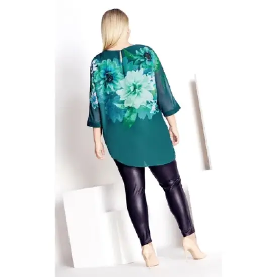 Women's Plus Size Violetta Top - teal floral | AVE STUDIO image {1}