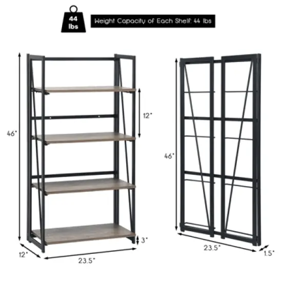Tangkula 4 Tiers Folding Bookshelf Home Office Industrial Bookcase Standing Shelving Unit for Decorations & Storage image {2}