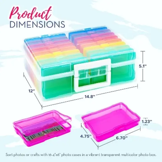 4E's Novelty 16 Pack Clear Multi-color Photo Box with 4x6 Photo Cases and Multicolor Photo Box image {1}