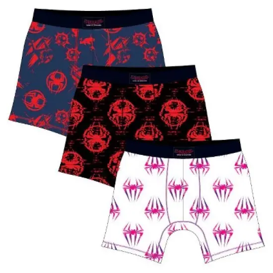 Spider-Man Into The Spider-Verse Superhero Logos 3-Pack Men's Moisture Wicking Boxer Briefs image {1}