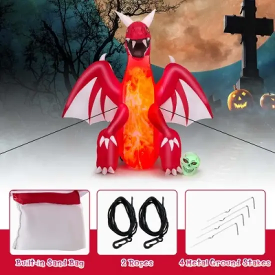 Costway 8 FT Halloween Inflatable Red Dragon with Wings & Skull Holiday Decoration Light image {8}
