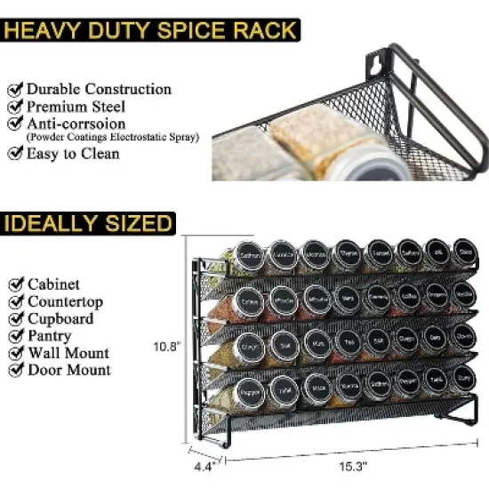 Spice Rack Organizer with 28 Jars, 386 Labels, for Cabinet, Countertop, Pantry or Wall Mount image {2}
