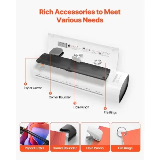 VEVOR Laminator Machine, Cold and Hot Laminator for Max A3 Paper Size, 1 min Quick Warm Thermal Laminator, 3-5 mil Thickness, White + Grey image {6}