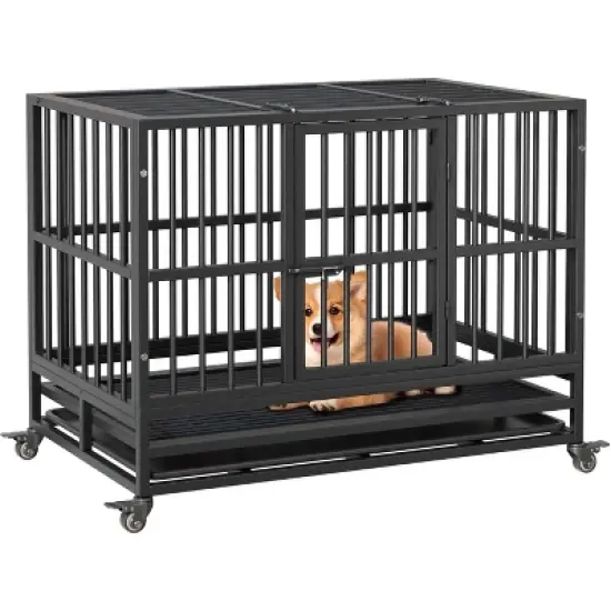 Heavy Duty Indestructible Dog Crate Steel Escape Proof, Indoor Dog House High Anxiety Cage, Kennel with Wheels, Removable Tray image {1}