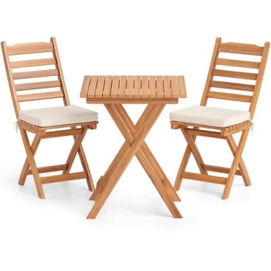 Patiojoy 3-Piece Folding Bistro Set with Removable Seat Cushions Outdoor Table and Chairs image {9}