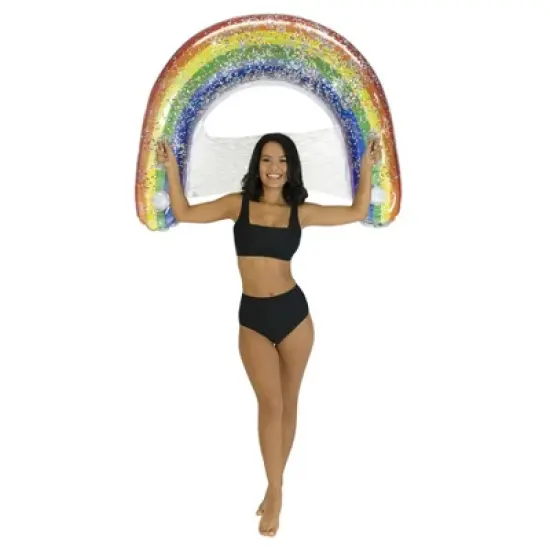 PoolCandy 48" Classic Rainbow Glitter Inflatable Jumbo Sun Chair Ultra Durable Sun Tan Fun Great For Pools, Lakes, And More image {2}
