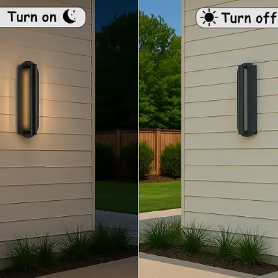 ALOADECOR H19" Oval Matte Black Integrated LED Wall Sconce with Acrylic Shade Modern Dusk to Dawn Waterproof Outdoor Wall Light for Patio image {7}