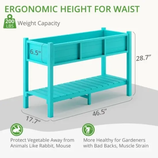 Arceso Raised Garden Bed with Tools, 47 inch Poly Elevated Planter Box with Legs And Storage Shelf, Standing Growing Bed Herb Planter for Vegetable image {3}