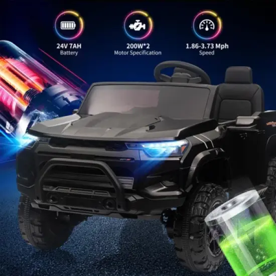 Ride On Truck for Kids, 24V 2 Seater, Battery Powered Vehicle Toddlers Ride On Car Toy with Trunk, Handle, Electric Car for Kids image {2}