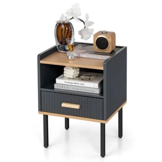 Costway Nightstand Bedside End Table with Drawer & Open Shelf for Living Room Bedroom image {9}