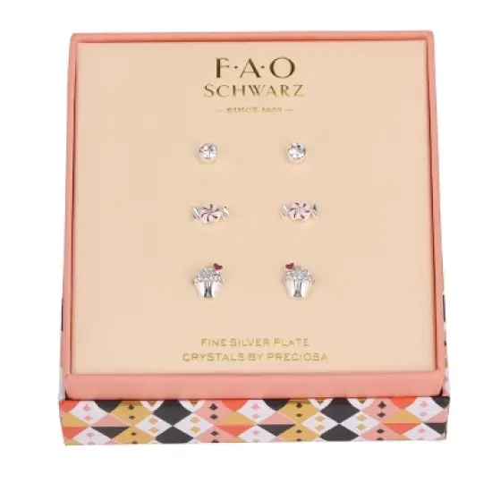 FAO Schwarz Silver Tone Cupcake and Peppermint Trio Earring Set image {1}