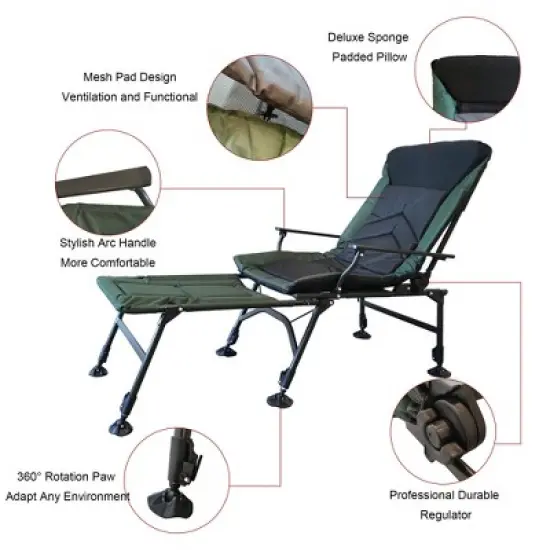 Camping Lounge Chair, Portable Folding Reclining Camping Chair with Adjustable Backrest for Indoor & Outdoor Camping Beach Hiking Fishing - ModernLuxe image {7}