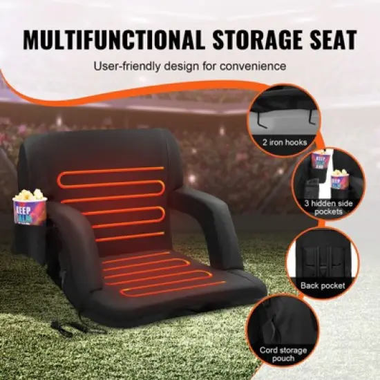 VEVOR Double Heated Stadium Seat with Back Support, 3 Level Heating Wide Bleacher Seat, Folding Portable Padded Reclining Chair image {4}