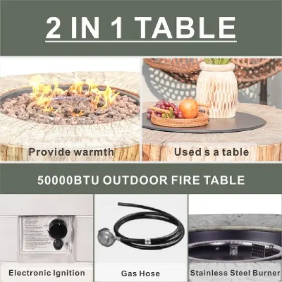 Moda Furnishings 23.8'' H x 40'' W Magnesium Oxide Propane Outdoor Fire Pit Table with Lid image {6}