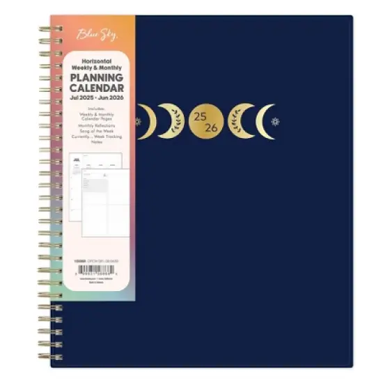 Blue Sky 8"x10" 2025-2026 Weekly/Monthly Spiral Planner Printed Phased Navy image {2}