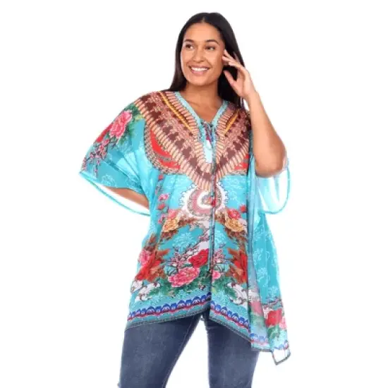 Plus Size Short Caftan with Tie-up Neckline - One Size Fits Most Plus - White Mark image {7}