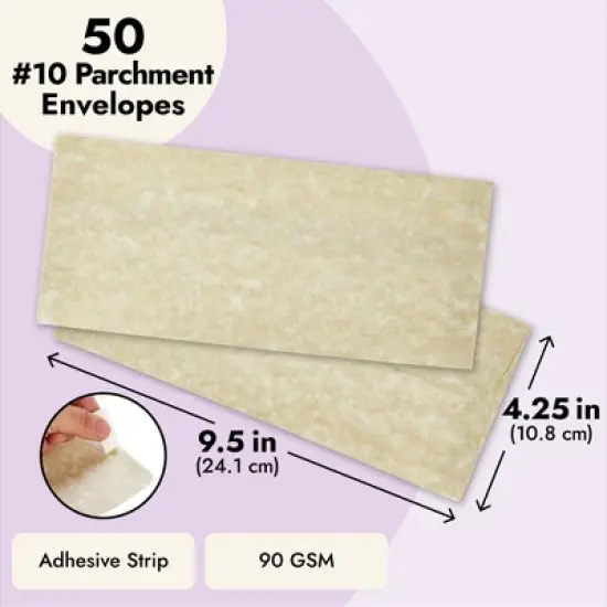 Sustainable Greetings 50 Pack #10 Parchment Business Envelopes with Self-Adhesive Strip for Mailing Letters, Invitations, 4 1/8 x 9 1/2 In image {4}